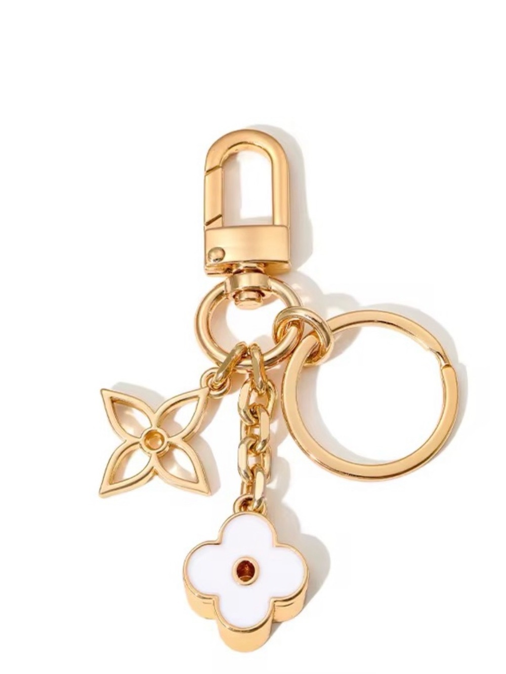 Gold-tone White Flower Charm Keyring